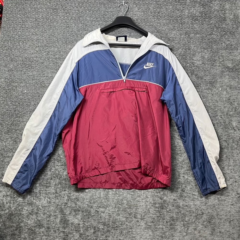 Vintage Nike Half Zip Anorak Jacket Men's Maroon Blue Colorblock Windbreaker - L